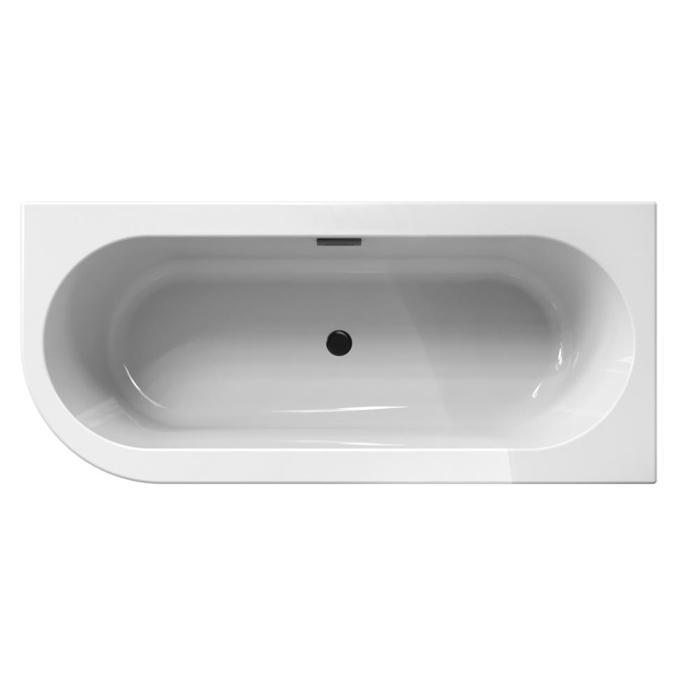 Charley R 180x80x60 hoekbad glans wit incl. waterval vulcombi mat zwart - UITLOPEND