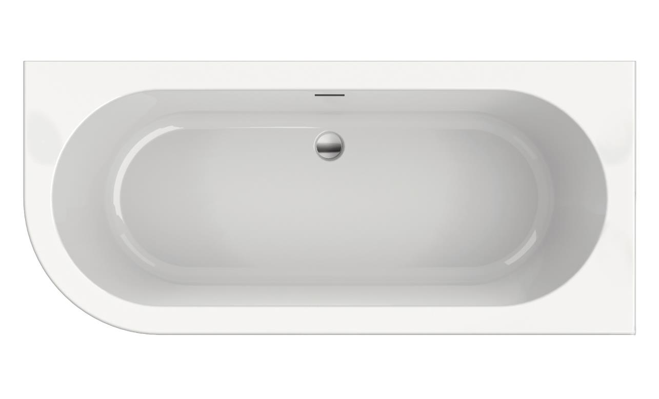 Charley XS Rechts  165x75x58 wit, sleuf overloop, waste chroom - UITLOPEND