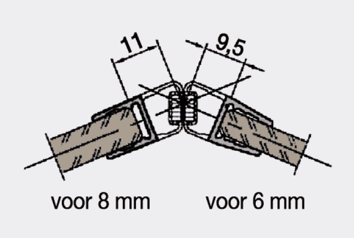 Magneet profiel (set) 135° 215 cm t.b.v. glas 6-8 mm