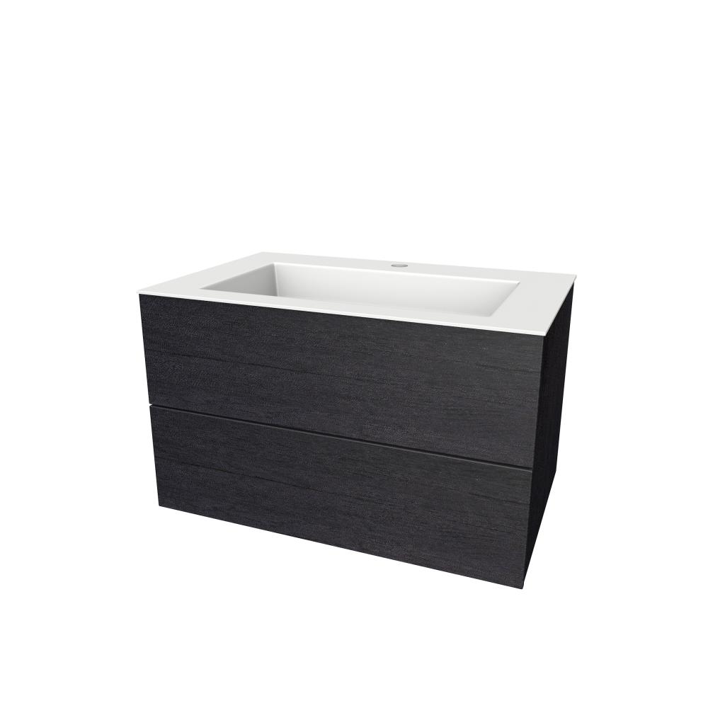 Semi greeploze onderkast met  twee lades, 80 cm breed, 51 cm diep, 1 kraangat. Antraciet eiken