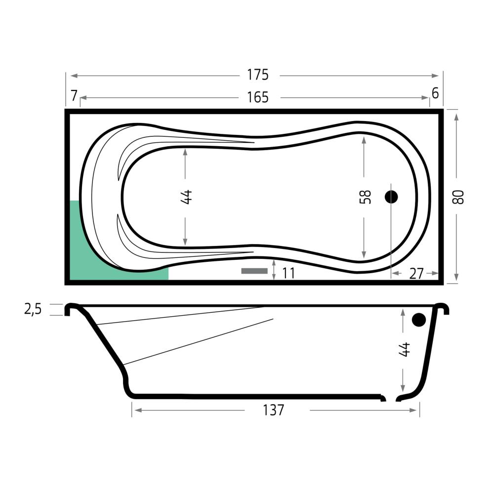 Curaçao bad  175x80  wit