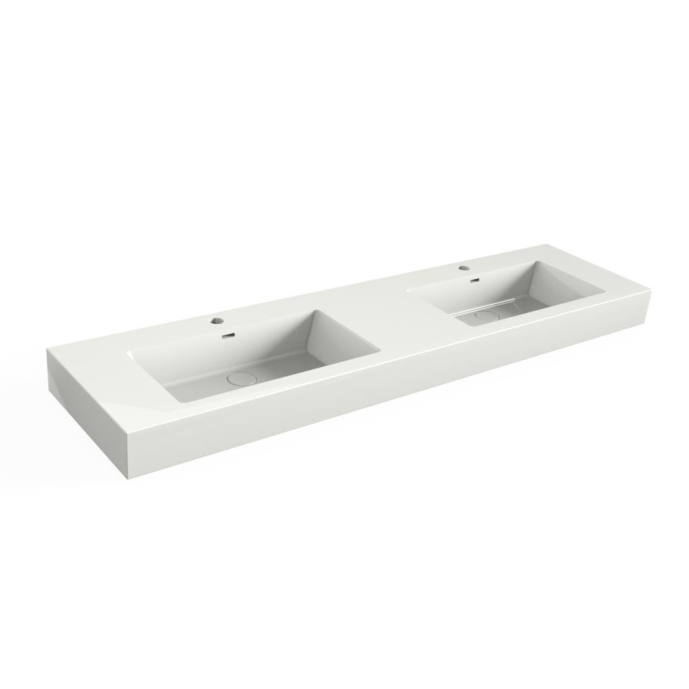 Solid Surface Blad 180x45 met 2 R2 wastafels met overloopgat+afvoerplug,1 kraangat, mat wit