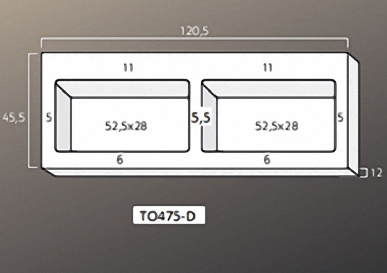 Solid Surface Blad 120x45 met 2 RO wastafels met 2 kraangaten, mat wit