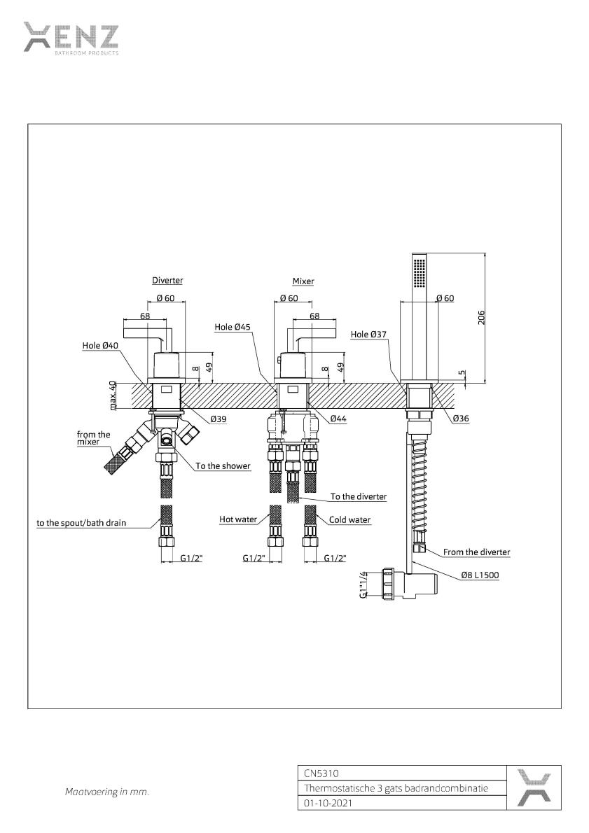 Duero - 3 gats badrandcombinatie thermostatisch inox (v2)