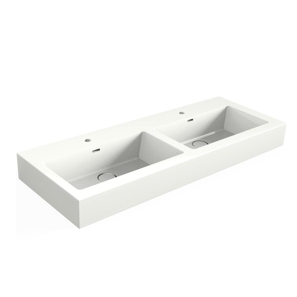 Solid Surface Blad 120x45 met 2 RO wastafels met overloopgat+afvoerplug, 1 kraangat, mat wit