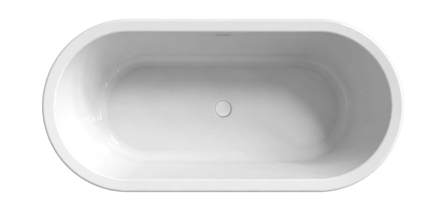 Noa 170x80x60 vrijstaand bad glans wit incl. sleuf overloop/afvoer glans wit