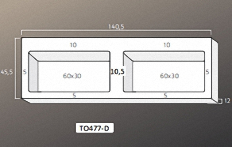 Solid Surface Blad 140x45 met 2 R2 wastafels met overloopgat+plug, 2 kraangaten, mat wit