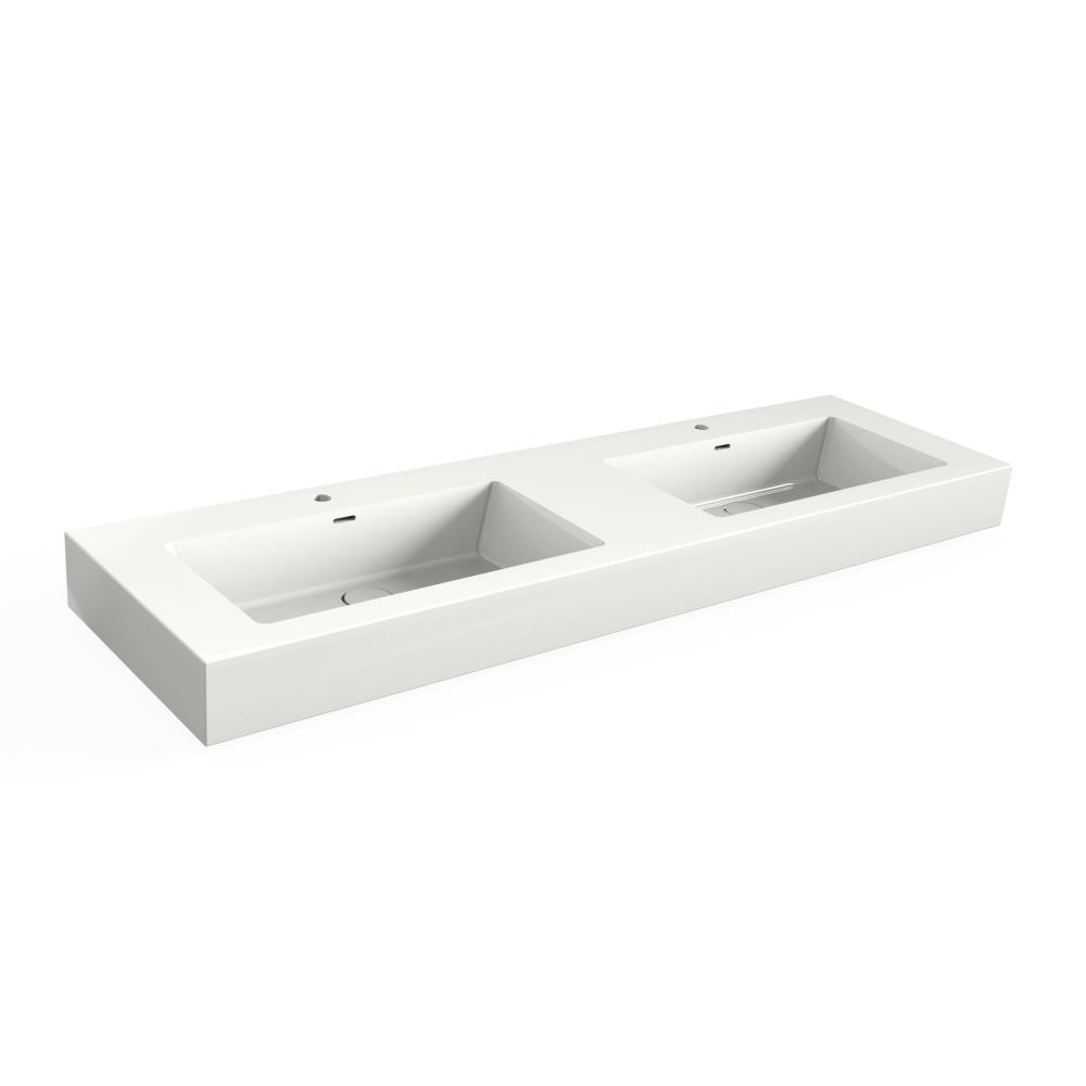 Solid Surface Blad 160x45 met 2 R2 wastafels met overloopgat+afvoerplug,1 kraangat, mat wit