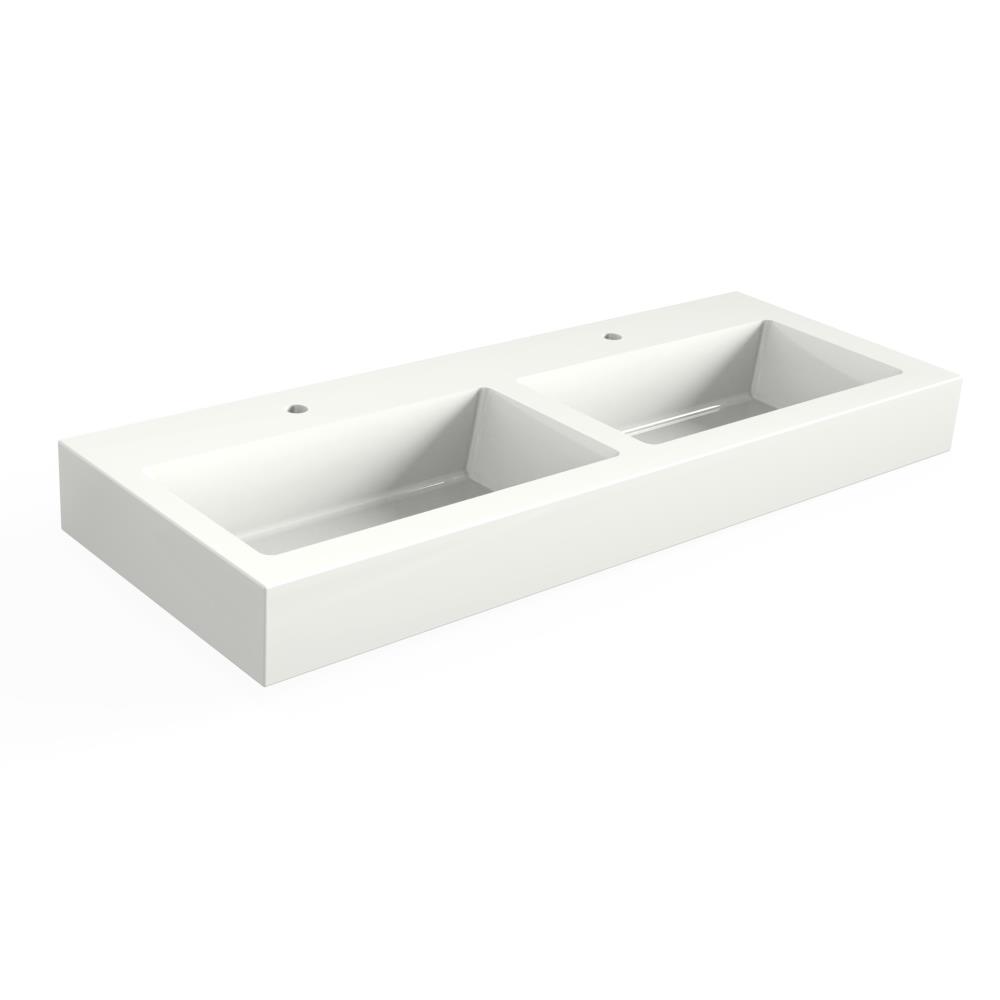 Solid Surface Blad 120x45 met 2 RO wastafels met 1 kraangat, mat wit