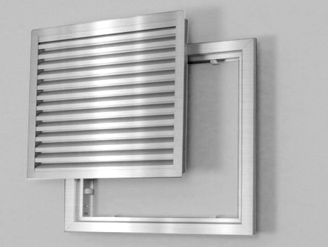 Lamellenrooster serviceluik 30x40 cm, geanodiseerd aluminium, v-lamel  Lamellenrooster serviceluik 30x40 cm, geanodiseerd aluminium, v-lamel