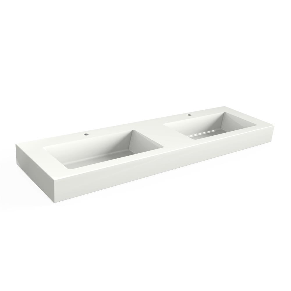 Solid Surface Blad 160x45 met 2 R2 wastafels met 1 kraangat, mat wit