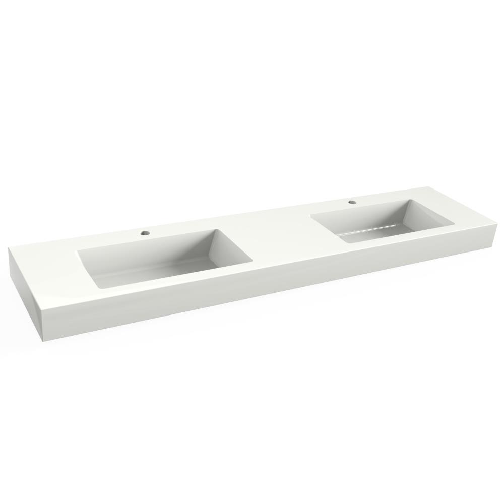 Solid Surface Blad 200x45 met 2 wastafels gecentreerd met 1 kraangat, mat wit