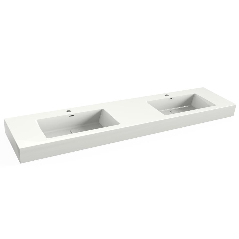 Solid Surface Blad 200x45 met 2 wastafels gecentr. met overloopgat+afvoerplug,1 kraangat, mat wit