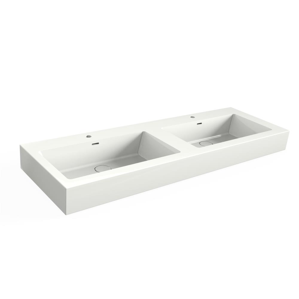 Solid Surface Blad 140x45 met 2 R2 wastafels met overloopgat+afvoerplug,1 kraangat, mat wit
