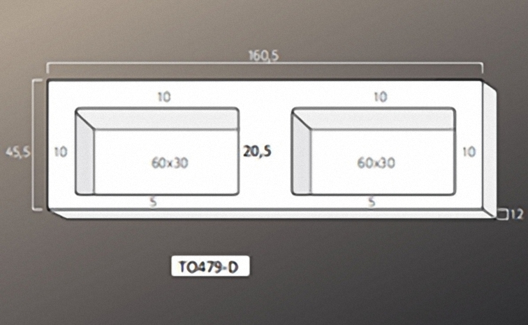 Solid Surface Blad 160x45 met 2 R2 wastafels met overloopgat+plug, 2 kraangaten, mat wit