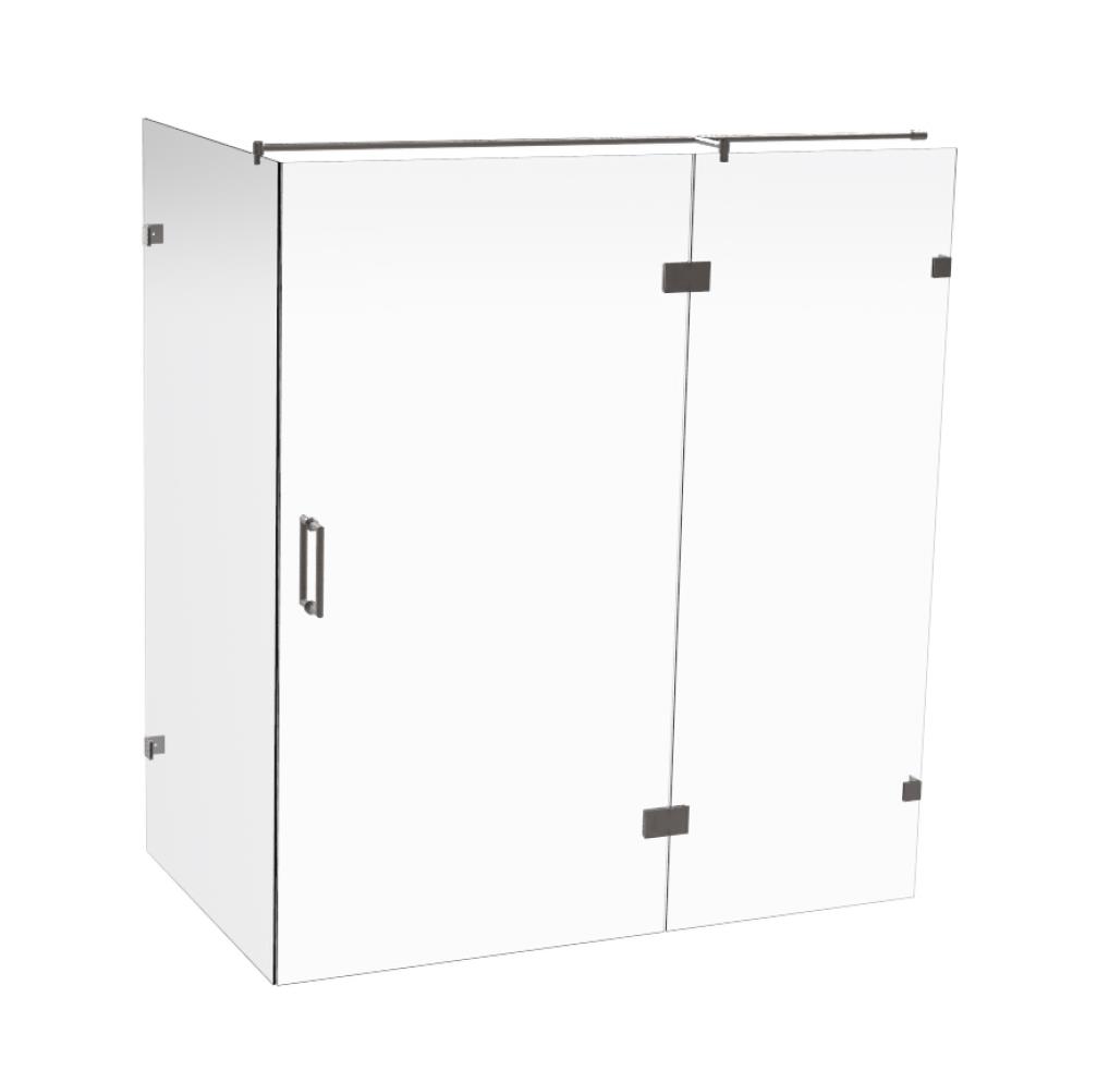 Maatwerk stoom-deur aan zijdeel en zijwand, 8mm LifeTime veiligh.glas, max 240x200, grafiet beslag