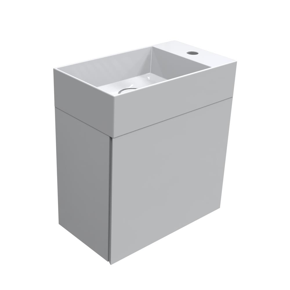 Fonteinmeubel semi greeploos, rechtsdraaiend, 45x25x48 cm. Wit glans
