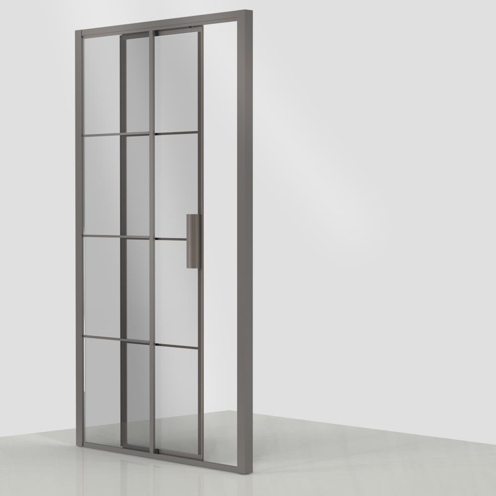 Ind. Line Colored  Schuifdeur Soft Close 120 links grijs glas/grafiet profiel (118x122)x200