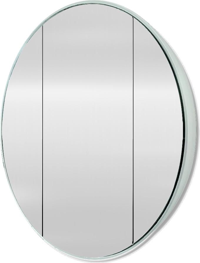 Xenz Saturnus ronde spiegelkast 120. 2 deuren+1 vast deel. wit