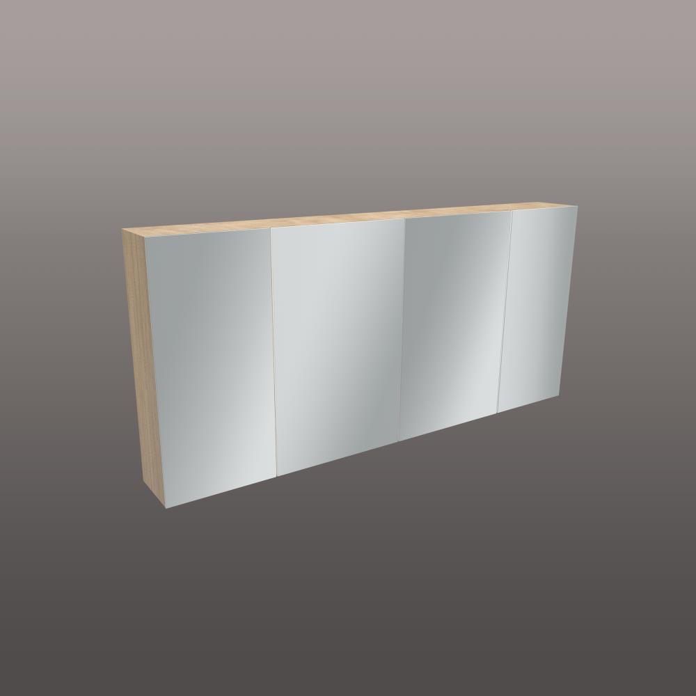 Spiegelkast 4 deuren met ledlicht aan onderzijde 140x65x14 cm Eiken natuur