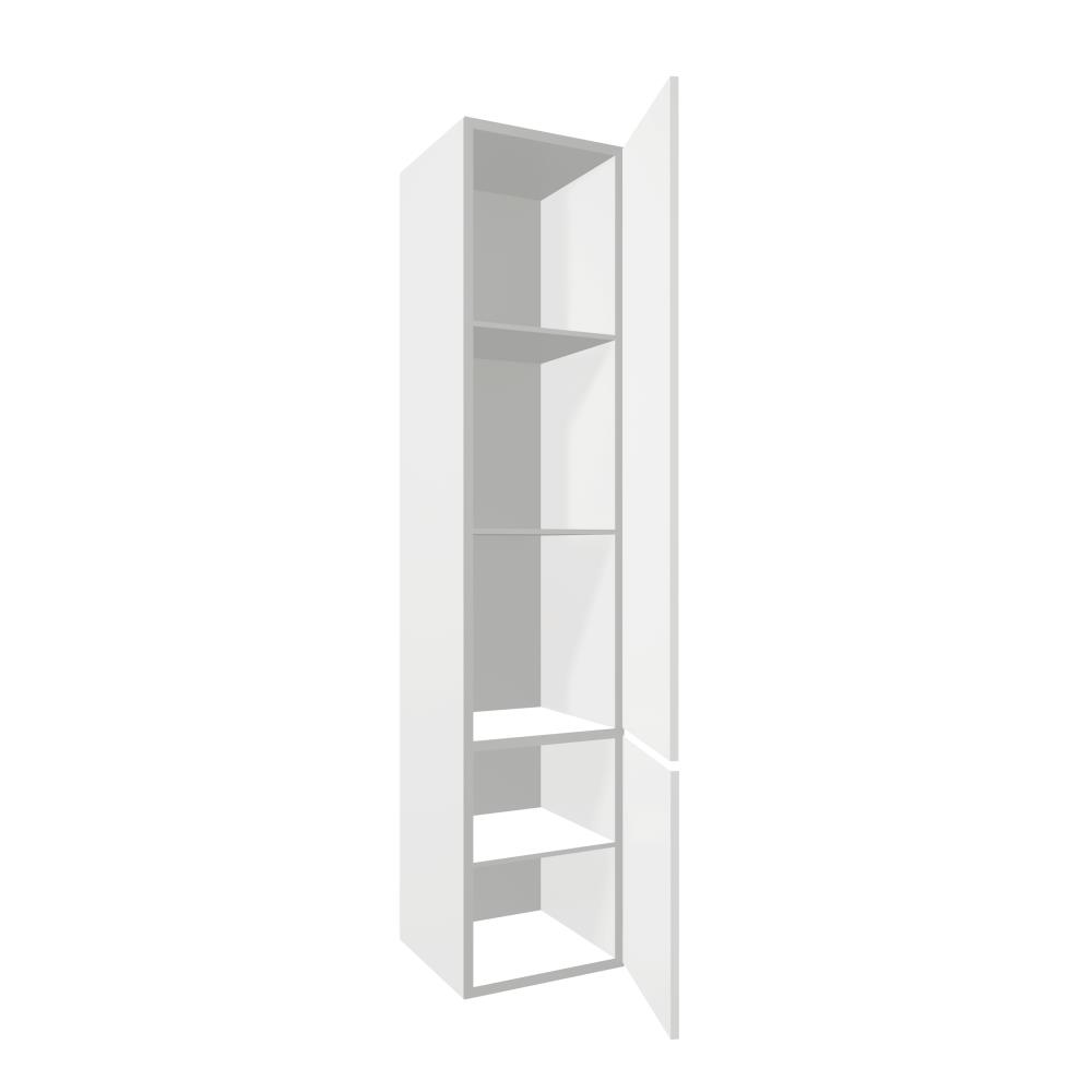 Hoge kast semi greeploos, rechtsdraaiend met 2 deuren, 165x35x35 cm diep. Wit glans