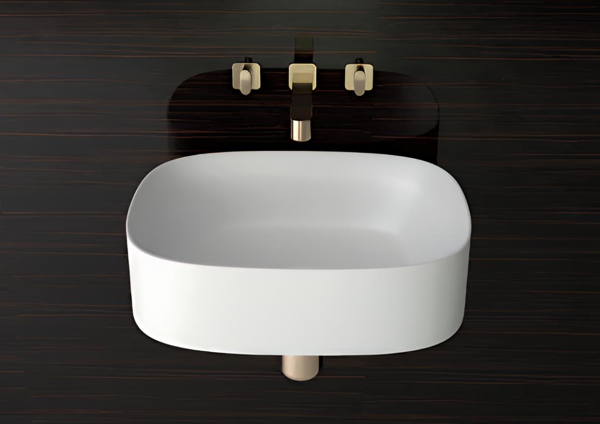 Fleur solid surface wastafel vrijhangend incl. bevestigings set, mat wit