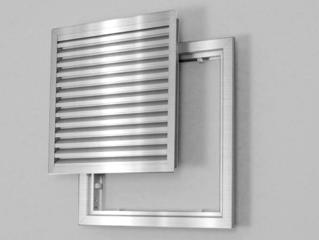 Lamellenrooster serviceluik 40x40 cm, geanodiseerd aluminium, v-lamel Lamellenrooster serviceluik 40x40 cm, geanodiseerd aluminium, v-lamel