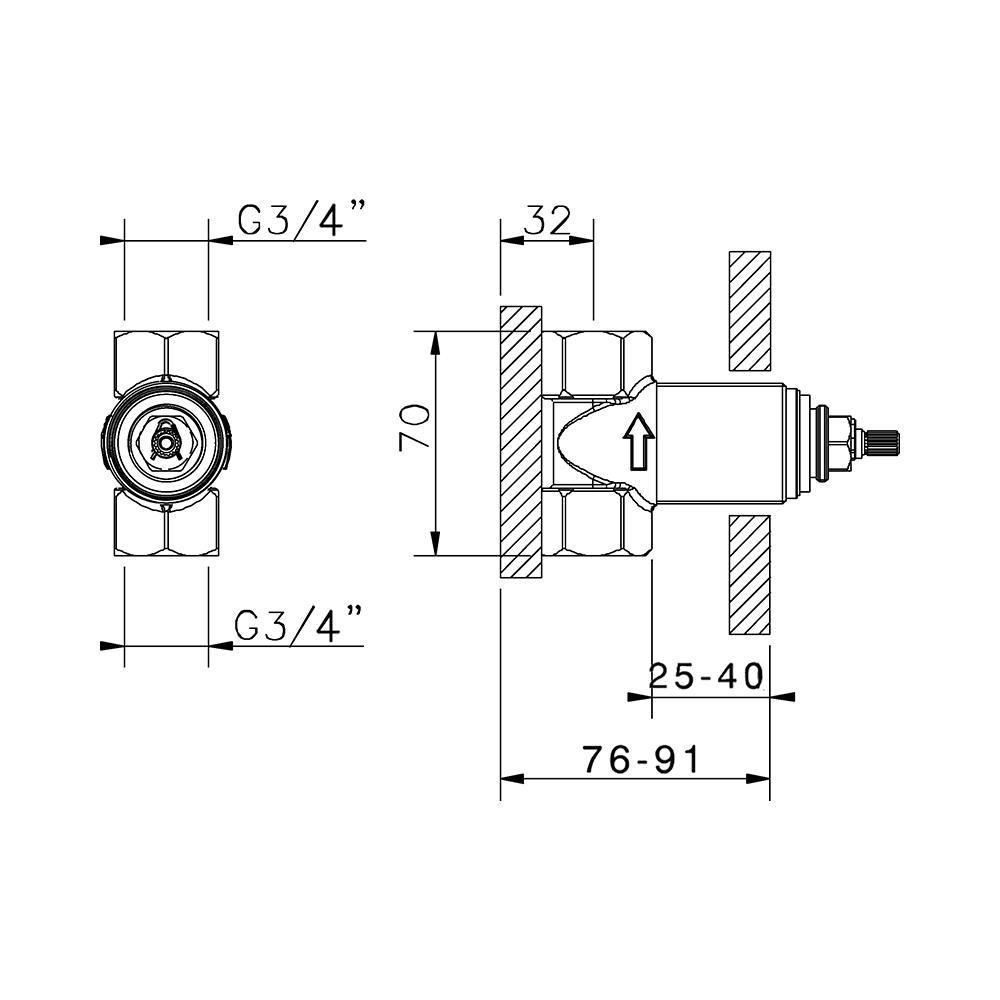 Pure - Inbouw stopkraan, Inox - LET OP! Rozet 8 cm