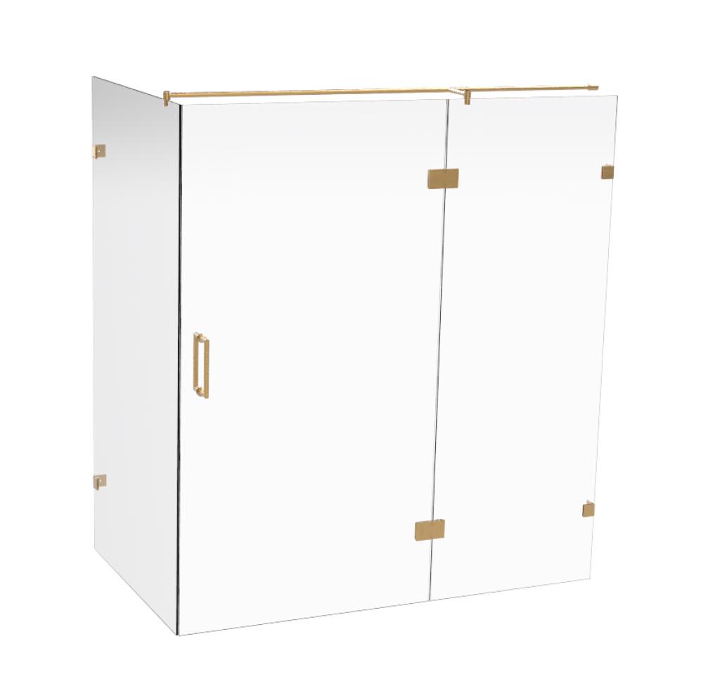 Maatwerk stoom-deur aan zijdeel en zijwand, 8mm LifeTime veiligh.glas, max 240x200, goud geb. beslag