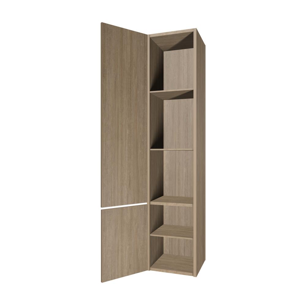 Hoge kast semi greeploos, linksdraaiend met 2 deuren, 165x35x35 cm. Eiken natuur