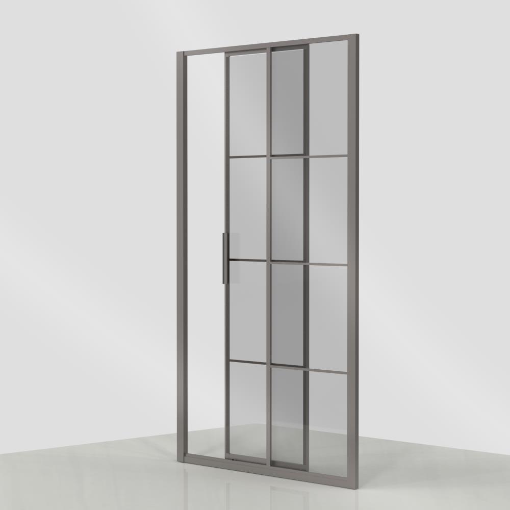 Ind. Line Colored  Deur aan zijdeel 120 (omkeerbaar) grijs glas/grafiet profiel (118x121)x200