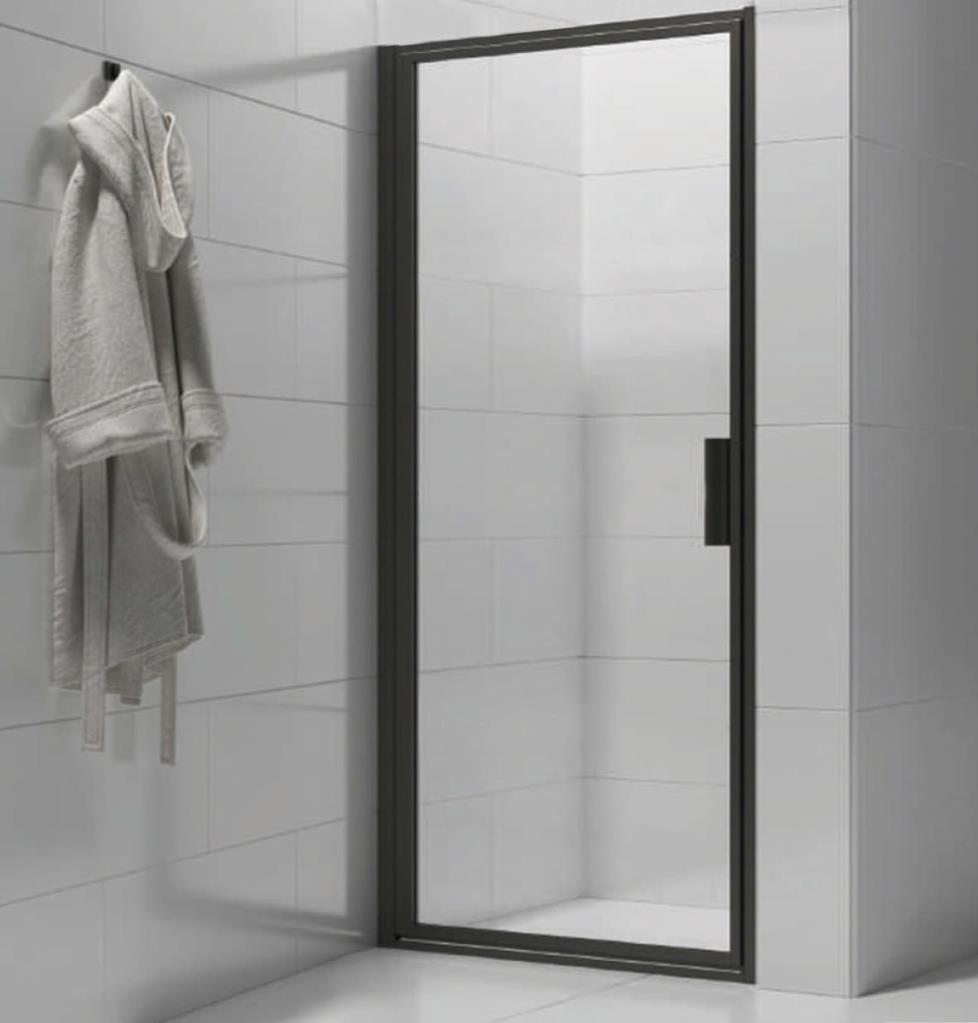 Stoomdeur Brisbane helder glas in kozijn, zwart mat, voorzien van antikalk 103x214 (101.5-104.5)