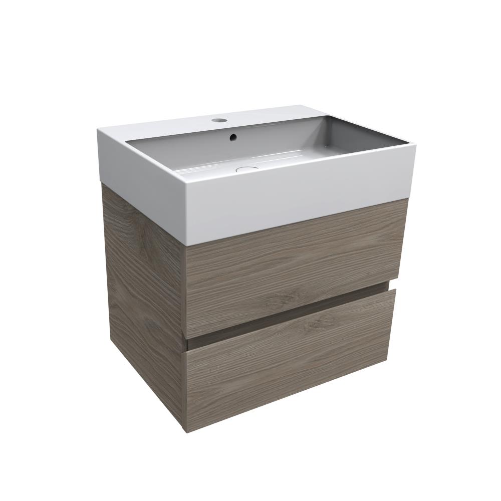 Onderkast met twee lades, 46,5 cm diep, wastafelblad, 1 kraangat. Tortora