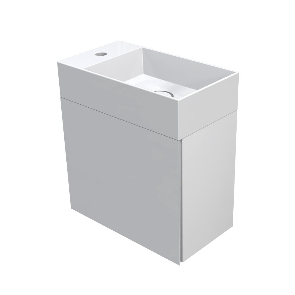 Fonteinmeubel semi greeploos, linksdraaiend, 45x25x48 cm. Wit glans