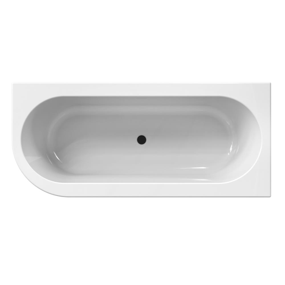 Charley R 180x80x60 hoekbad glans wit incl. sleuf overloop/afvoer mat zwart - UITLOPEND