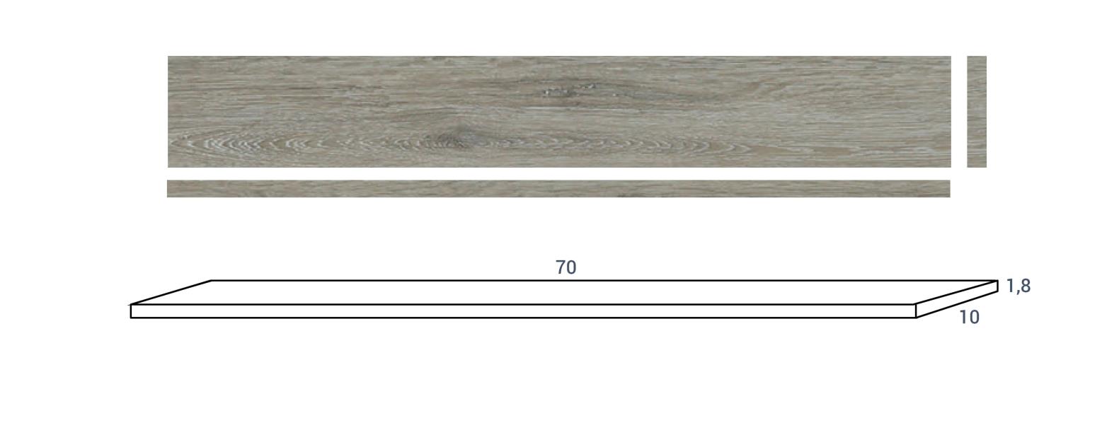 Passtuk 10x70,  bovenkant en een zijkant afgewerkt stone oak