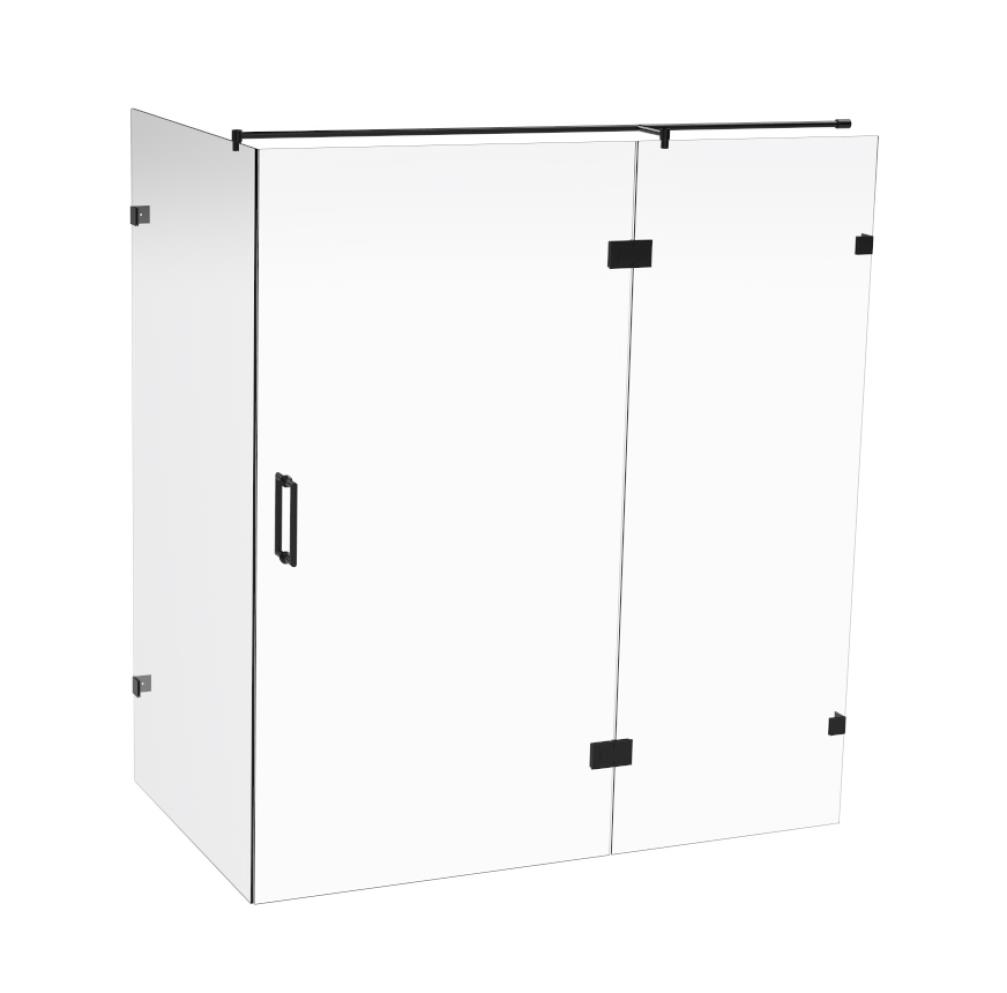 Maatwerk stoom-deur aan zijdeel en zijwand, 8mm LifeTime veiligh.glas, max 240x200, mat zwart beslag