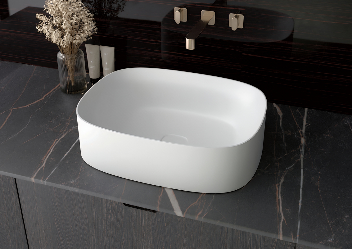 Fleur solid surface wastafel 55x47,5 mat wit