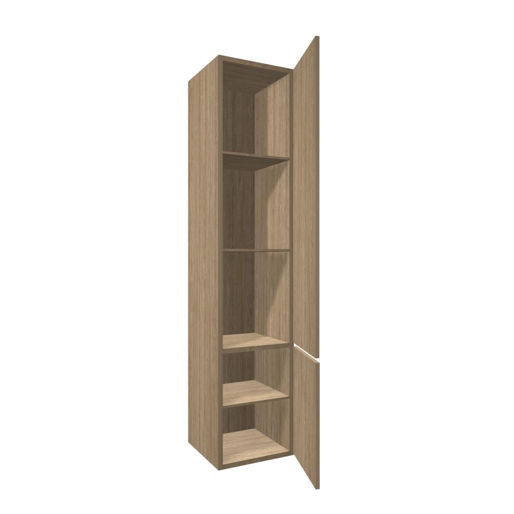 Hoge kast semi greeploos, rechtsdraaiend met 2 deuren, 165x35x35 cm. Eiken natuur
