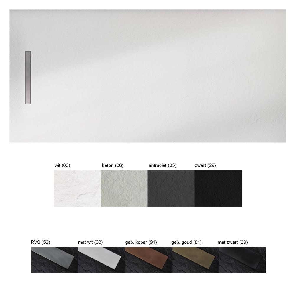 Soft douchevloer 140x90x3, rvs linear drain, cement