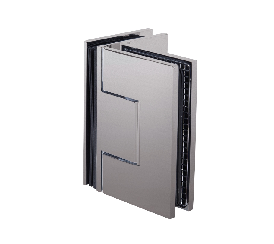 Douchehoekdeurscharnier Premium 90° glas-glas montage inox (hoekdeur max. 50cm breed) - UITLOPEND