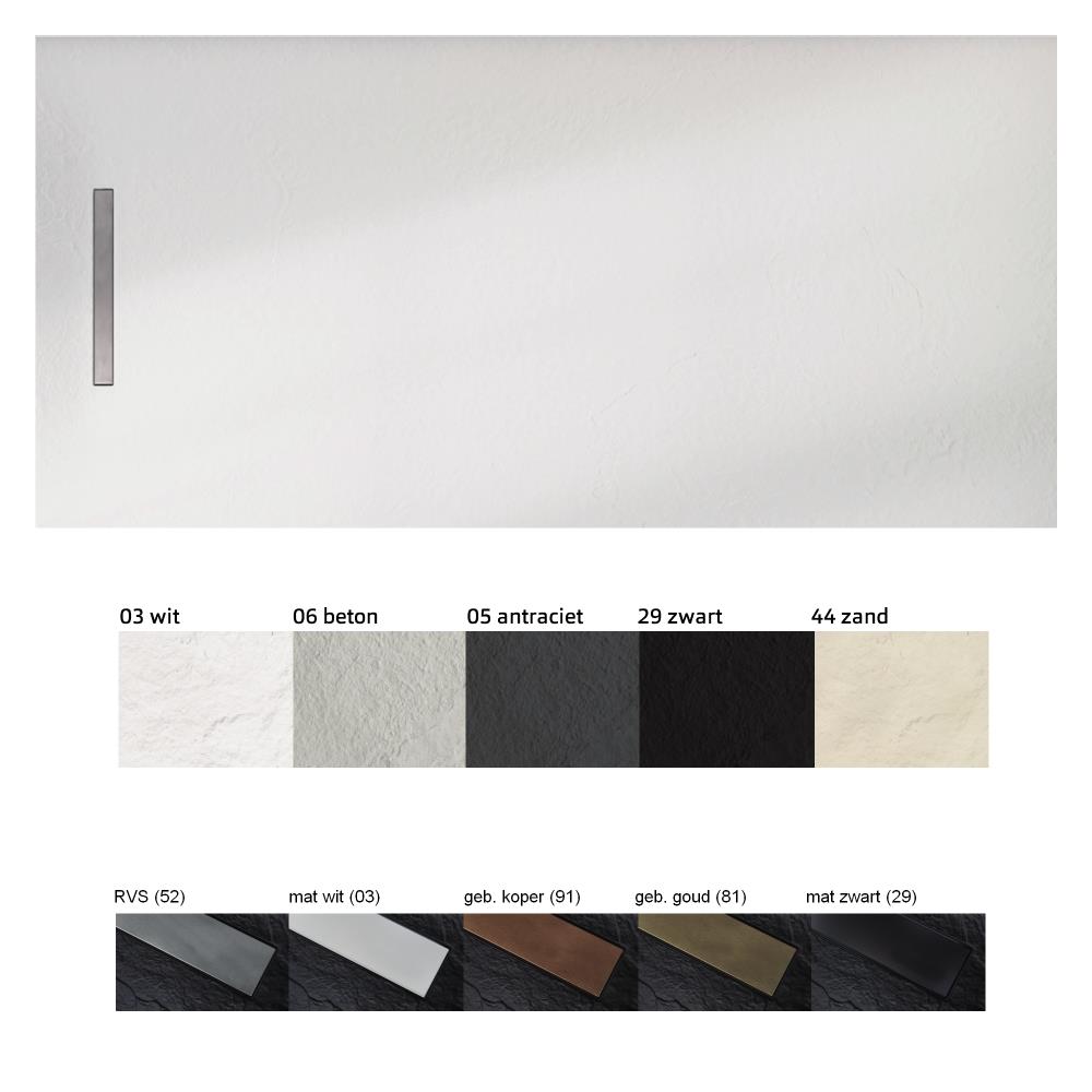 Soft douchevloer 120x90x3, rvs linear drain, crème mat
