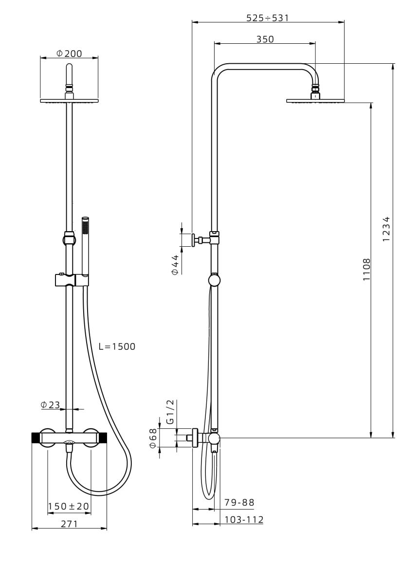 Esla - douche opbouwset (telescopisch) oud koper