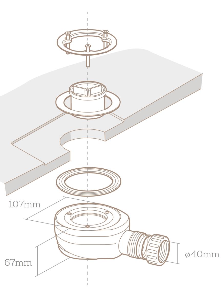 Soft douchebakafvoer Square zonder cover H.60 mm