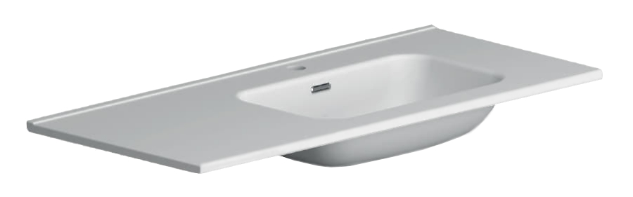 Nook keramisch wastafelblad met wegzetvlak 120x46 glans wit, 1 kraangat, kom rechts