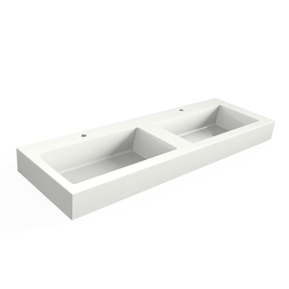 Solid Surface Blad 140x45 met 2 R2 wastafels met 1 kraangat, mat wit
