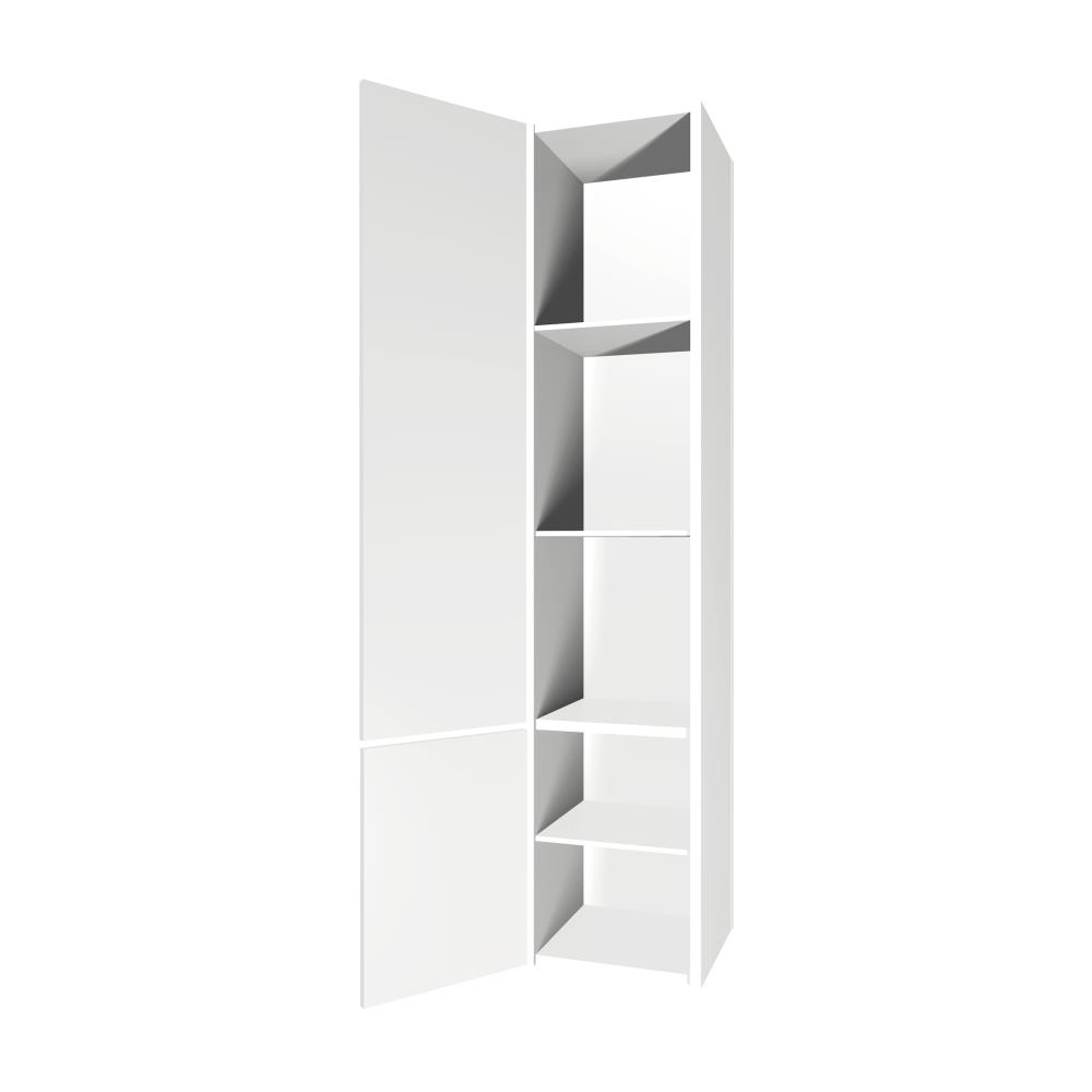 Hoge kast semi greeploos, linksdraaiend met 2 deuren, 165x35x35 cm. Wit glans