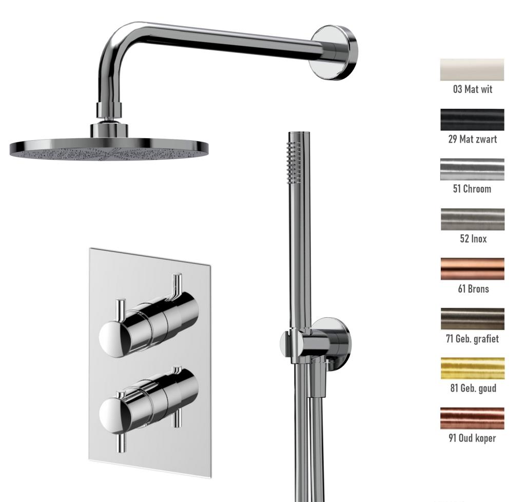 Duero - Douche inbouwset met staaf- en regendouche 20 cm zwart mat. incl. Tec-Box