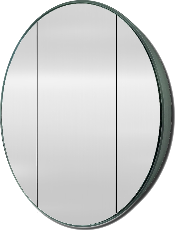Xenz Saturnus ronde spiegelkast 120. 2 deuren+1 vast deel. wit
