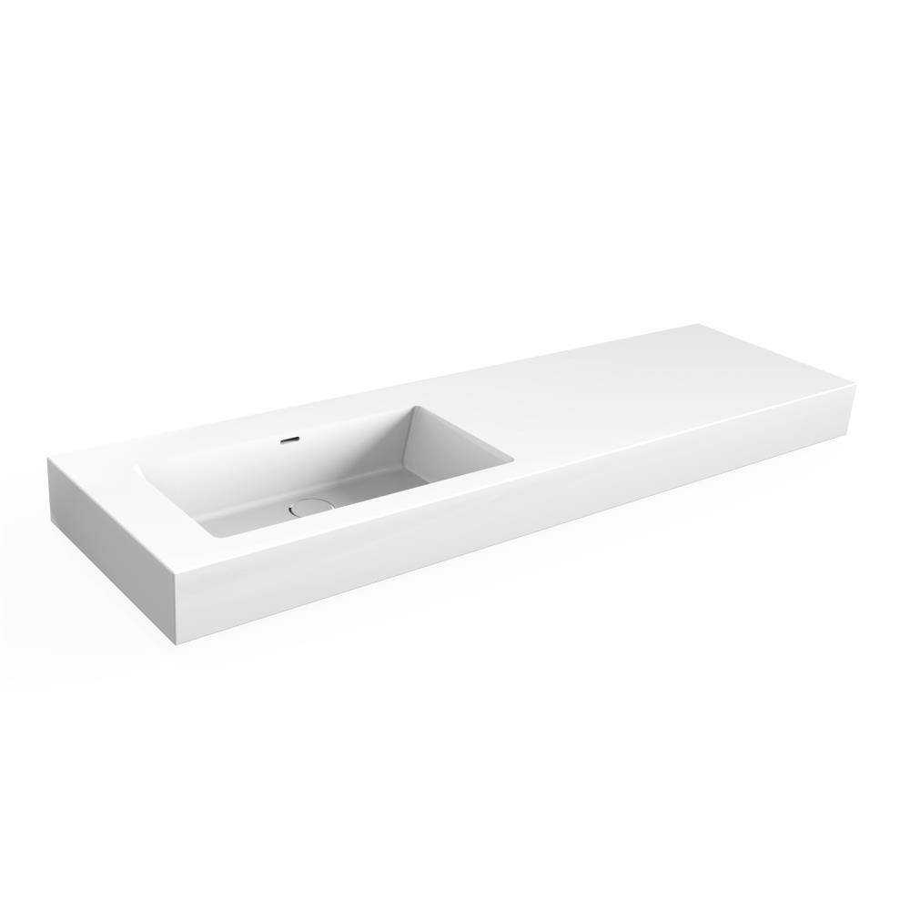 Solid Surface Blad 160x45 met R2 wastafel links met overloopgat+afvoerplug, glans wit